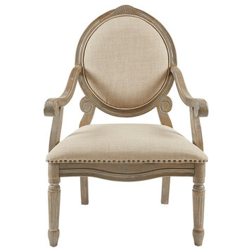 Madison Park Brentwood Oval Back Exposed Wood Arm Chair, Beige