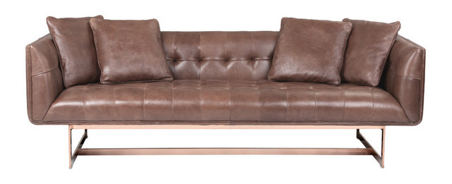 Matisse Sofa In Rose Gold Metal With 4 Pillows Contemporary Matisse Sofa In Rose Gold Metal With 4 Pillows Saddle Leather