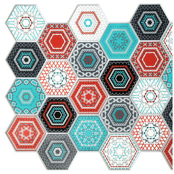 Multicolor Hexagon Mosaic 3D Wall Panels, Set of 10, Covers 51.2 Sq Ft