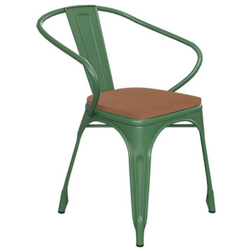 Luna Commercial Grade Green Metal Chair-Teak Seat