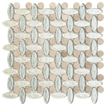 11.51"x11.51" Elyptic Basketweave Imagination Mosaic, Set Of 4, Saltwater Taffy