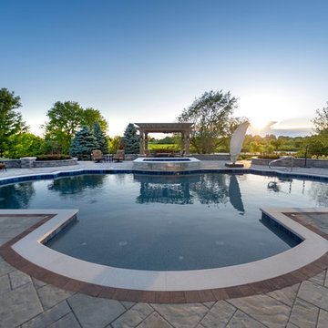 Elgin, IL Roman End Pool with Freeform Hot Tub