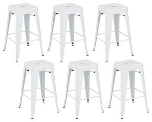 26" Metal Stackable Vintage-Style Counter Stools , Set of 6, White