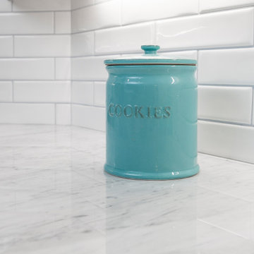 White subway tile & Marble Kitchen