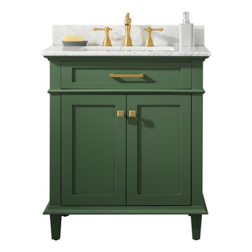 30" Blue Finish Sink Vanity Cabinet, Vogue Green