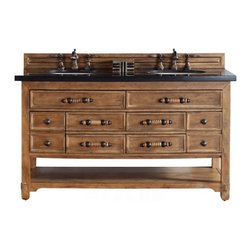 60 inch Double Sink Bathroom Vanity Solid Wood Honey Alder Finish - Bathroom Vanities And Sink Consoles