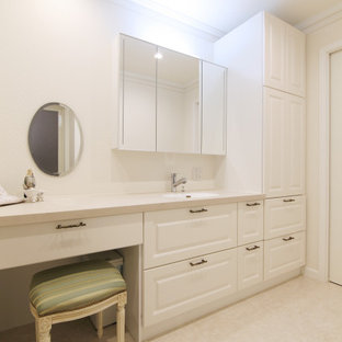 75 Beautiful Wallpaper Ceiling Powder Room With Raised Panel Cabinets Pictures Ideas August 21 Houzz