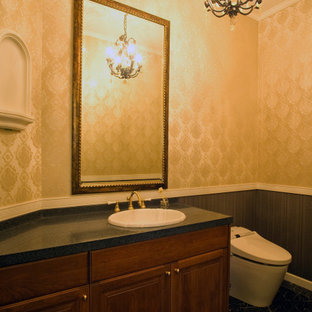 75 Beautiful Wallpaper Ceiling Powder Room With Black Countertops Pictures Ideas March 21 Houzz