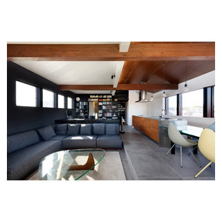 大空間ldkやホテルライクな玄関 こだわりのスチール階段が印象的な旗竿地3階建て住宅 Contemporary Living Room Other By あんじゅホーム Houzz