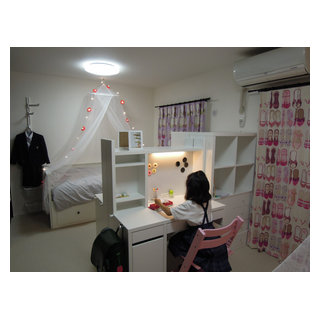 家具を間仕切りにした姉妹共用の子供部屋１ 北欧 子供部屋 横浜 User Houzz ハウズ