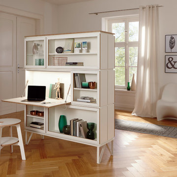 setup: Der Wohnbaukasten als Raumteiler (mit Sekretär, Regal, Vitrine)