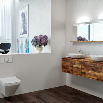 Badezimmer Möbel aus Holz im offenen Bad