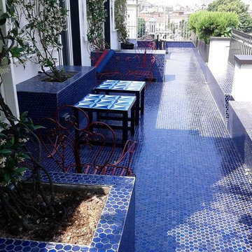 Contemporary blue mosaic balcony
