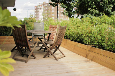 This is an example of a small contemporary balcony in London with no cover.
