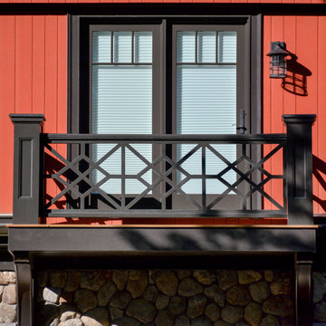 Detail of bedroom balcony in "Vermont barn" wing