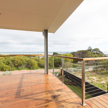 Timber deck with wire balustrade
