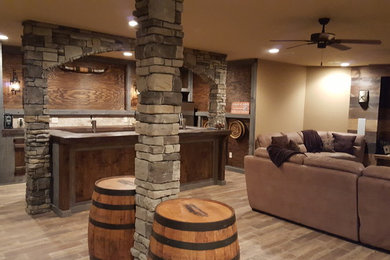 Example of a mountain style basement design in Other