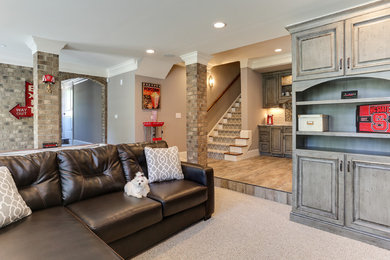 Example of an arts and crafts basement design in Raleigh