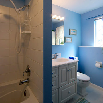 A completely new, additional bathroom in this basement remodel