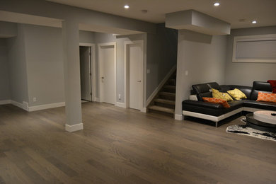 Inspiration for a modern basement remodel in Calgary