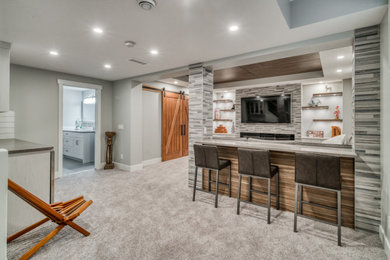 Inspiration for a modern basement remodel in Calgary