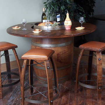 Authentic Unique Full Wine Barrel Large Bistro Guest Table and 5-Stools Package