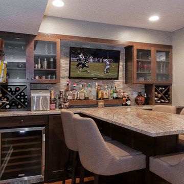 Basement Bar & Entertainment in Thorton Maple Saddle with pool table