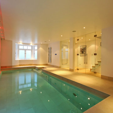 Basement conversion with lap pool, with sauna at the pool side