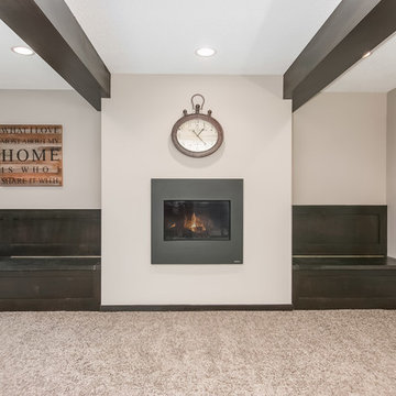 Basement Fireplace and Bench Seating