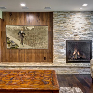Basement Home Theater and Fireplace
