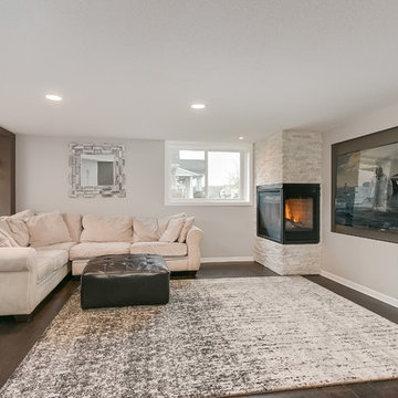 Basement Home Theater and Fireplace