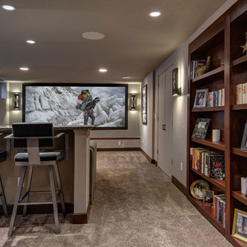 Basement Home Theater with Bookcase