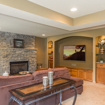 Basement Home Theater with Fireplace