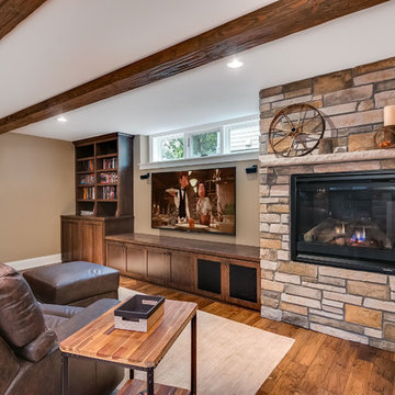 Basement Home Theater with Fireplace