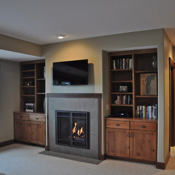 Basement Kitchenette, Fireplace Cabinetry and Guest Bathroom