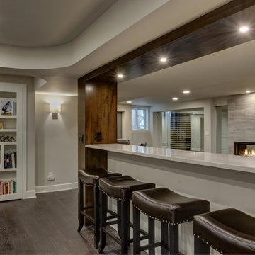 Basement Knee Wall & Fireplace with Bookcase