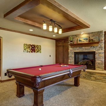 Basement Pool Table & Fireplace