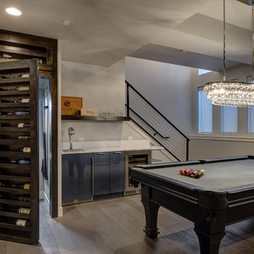 Basement Pool Table and Hidden Bookcase Wine Rack