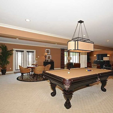 Basement Pool Table of European Brick and Stone Home