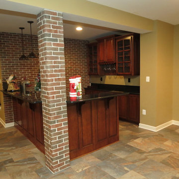 Basement Remodel with New Bar and Ceramic Tile Floor