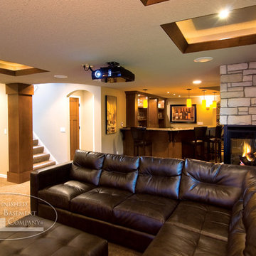 Basement Sofa & Fireplace