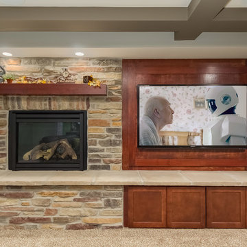 Basement TV Wall and Fireplace