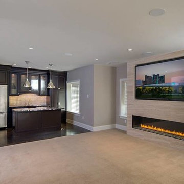 Basement with Linear Fireplace in Haverford