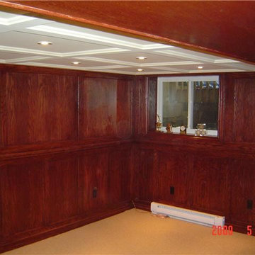 Beautiful Stained-Wood Finished Basement with Bar