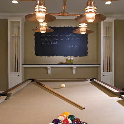 Inspiration for a timeless basement remodel in Minneapolis with beige walls