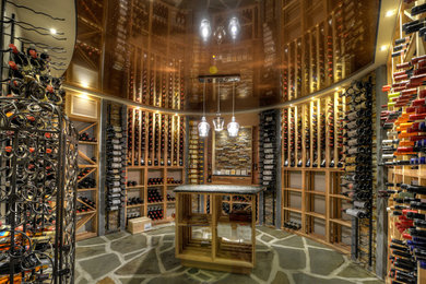 Classic wood and stone wine room
