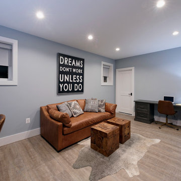 Combo home office and guest room in a Sports Fan Dream Basement in Northern Virg
