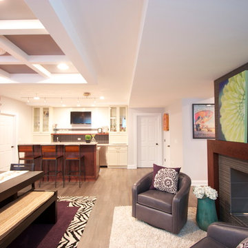 Contemporary Basement Remodel with Double Fireplace