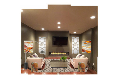 This is an example of a contemporary basement in Atlanta with grey walls.