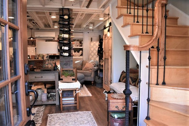 Inspiration for a rustic basement remodel in Boston